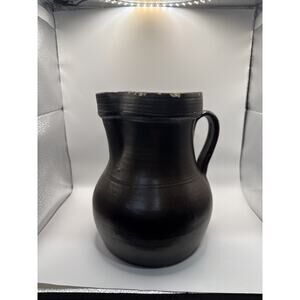 Antique Primitive 19th Century Stoneware Brown Pitcher with Pour Lip